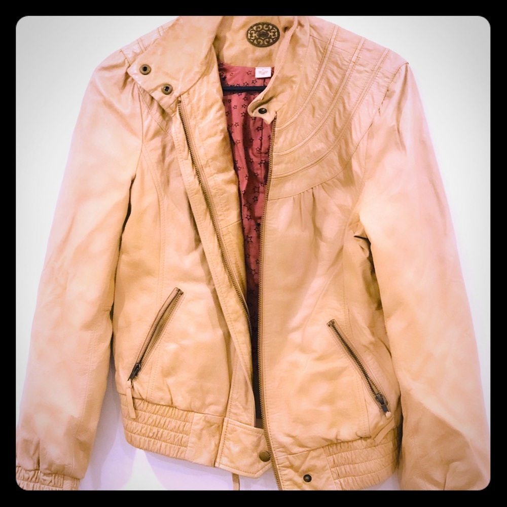 Anthropologie real leather jacket, beige/tan